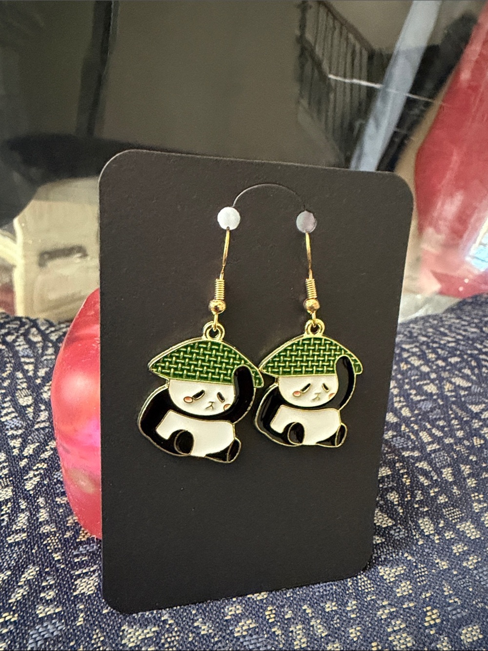 Green Panda Enamel Drop Earrings - Cute Small Pets Accessory